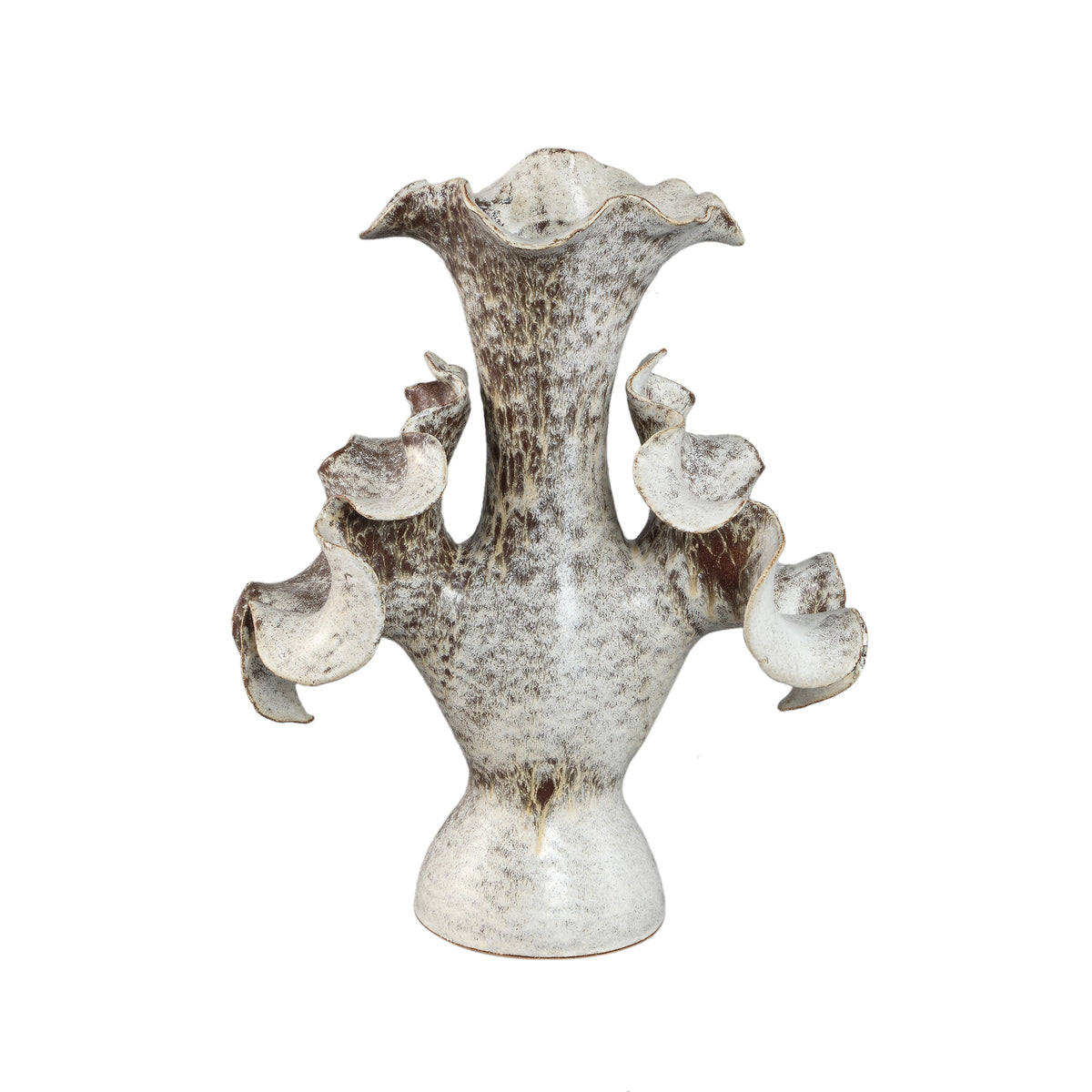 Isidro beige ceramic vase with three wavy flower forms
