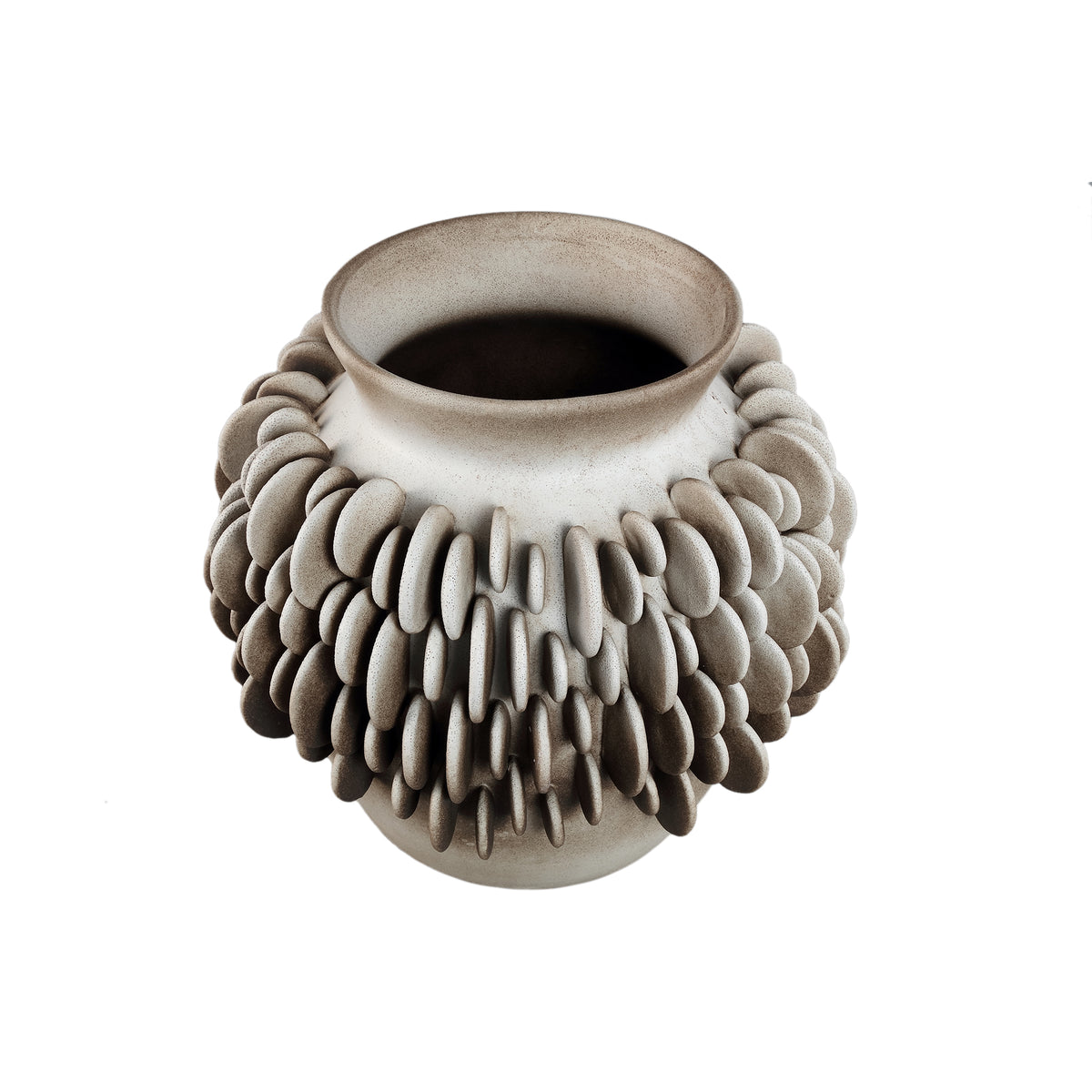Wina beige scalloped ceramic vase, low, large