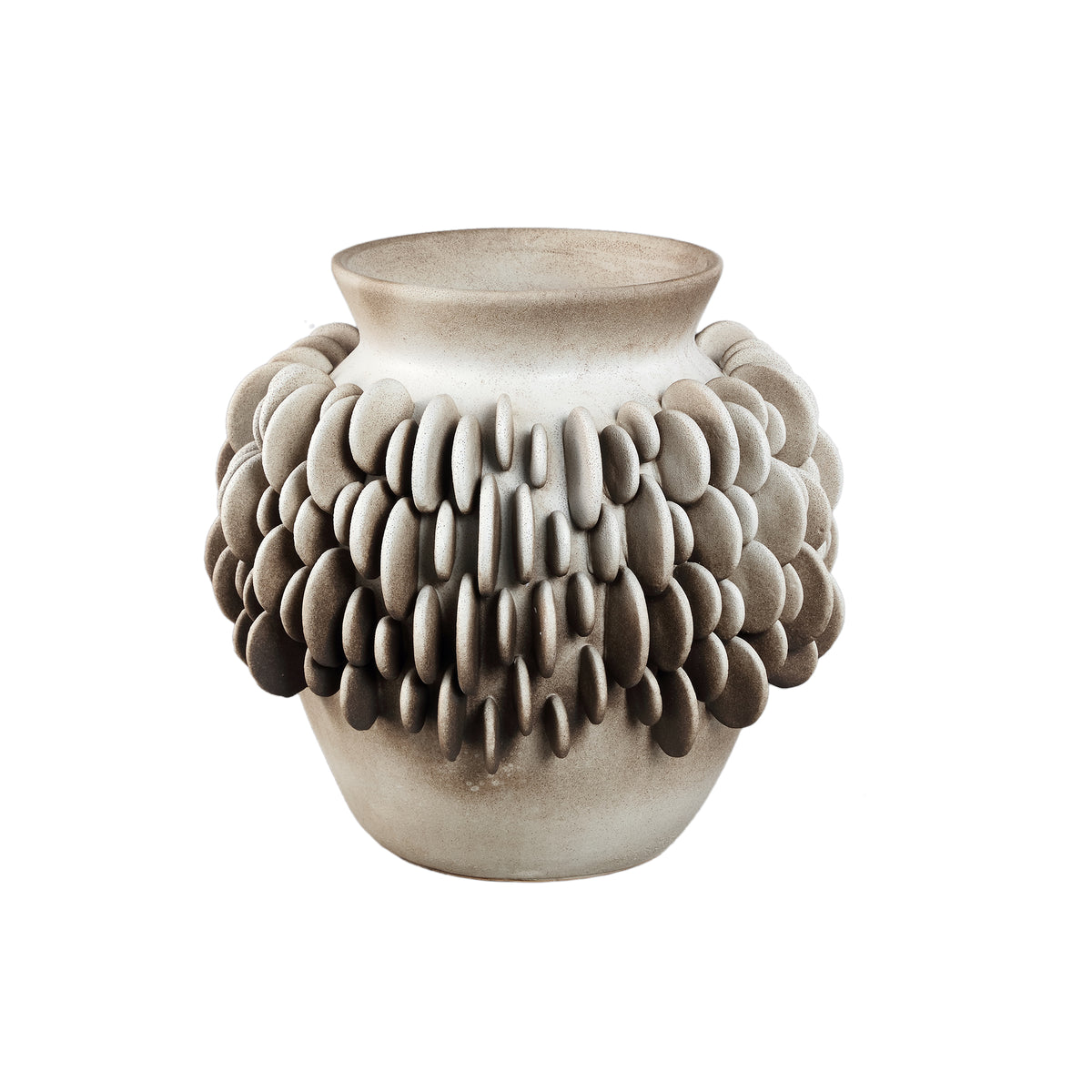 Wina beige scalloped ceramic vase, low, large