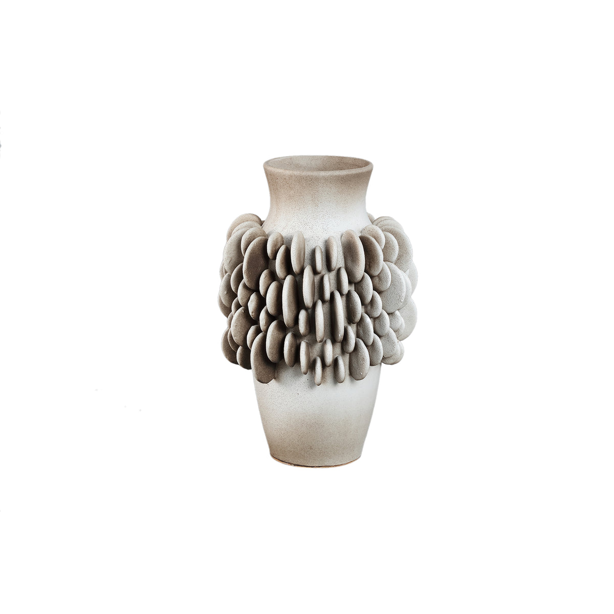 Wina beige scalloped ceramic vase, tall, small