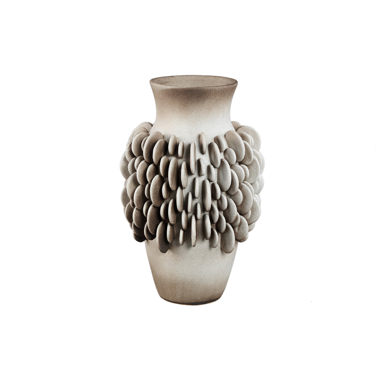 Wina beige scalloped ceramic vase, tall, large