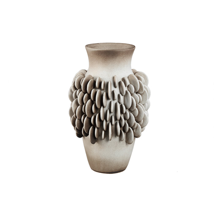 Wina beige scalloped ceramic vase, tall, large