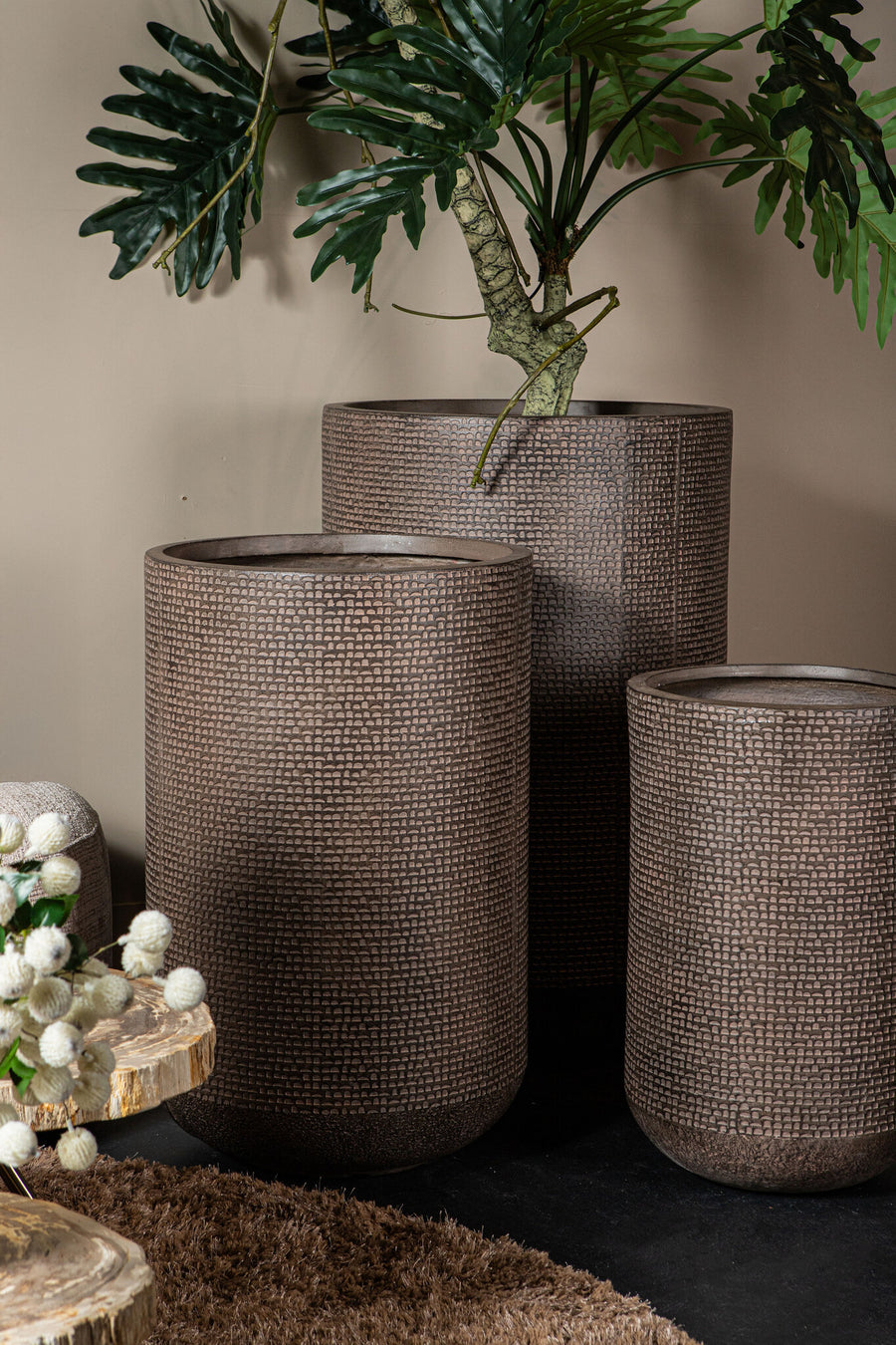 Rylon brown GRC patterned planter, tall