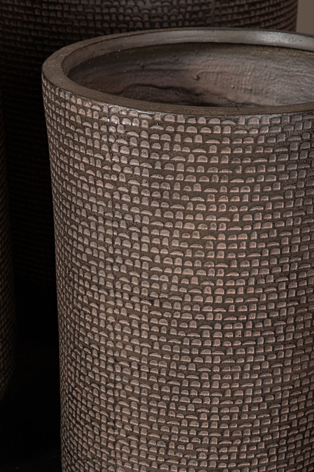 Rylon brown GRC patterned planter, tall