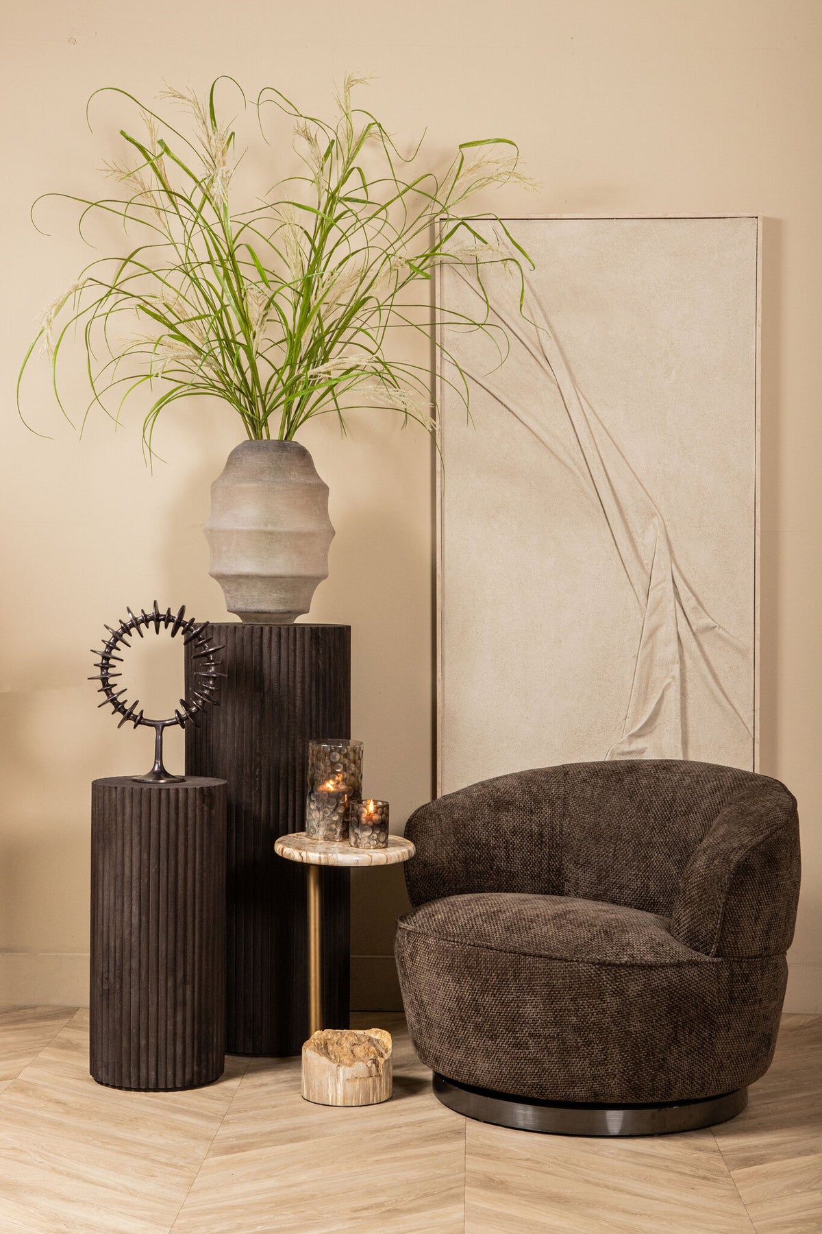 Elladie beige layered glass vase, tall