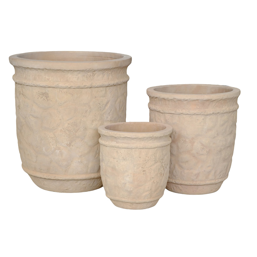Kendra terracotta planter with stone pattern