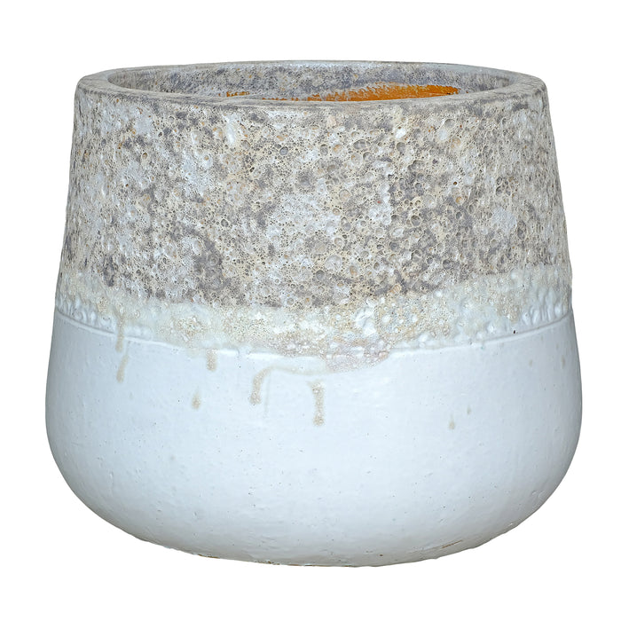 Lenz white rough-border ceramic floor planter