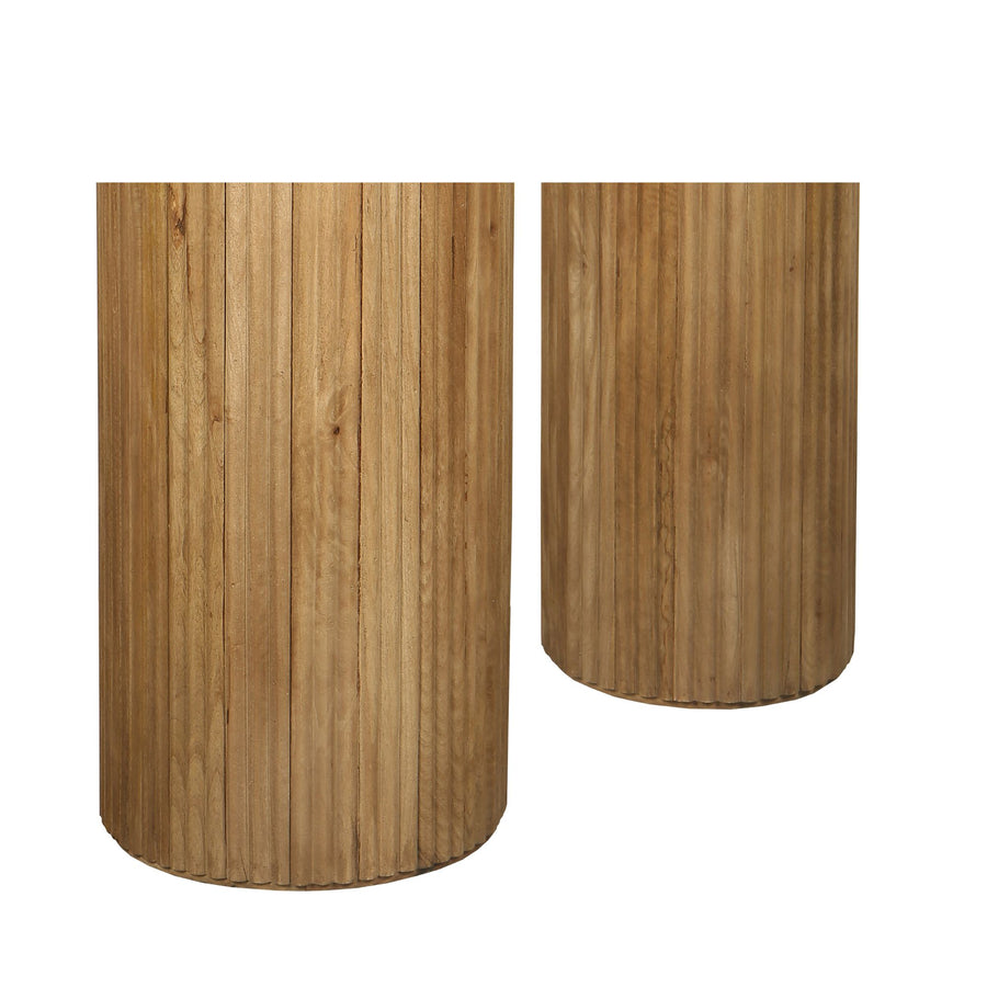 Jerra natural ribbed mango wood pedestals, set of two