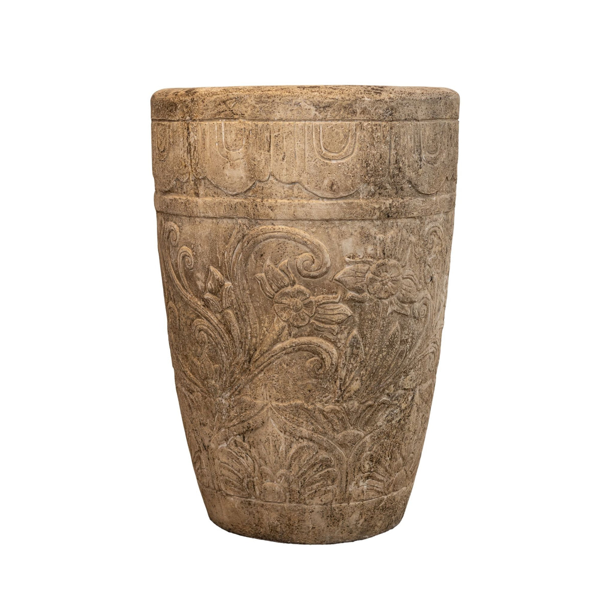 Sasha cream cement fibre flower-pattern floor planter