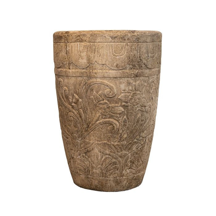 Sasha cream cement fibre flower-pattern floor planter