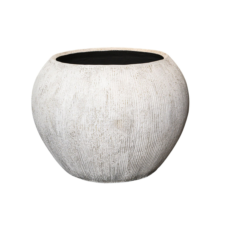 Yolenda cream cement fibre striped floor planter