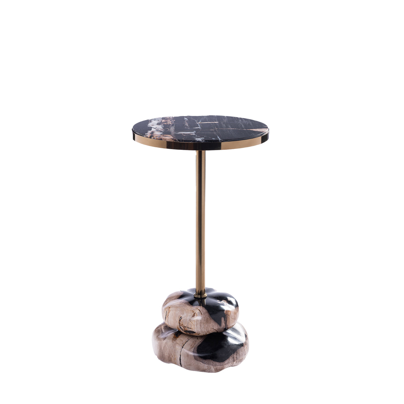 Wane natural petrified wood double base side table
