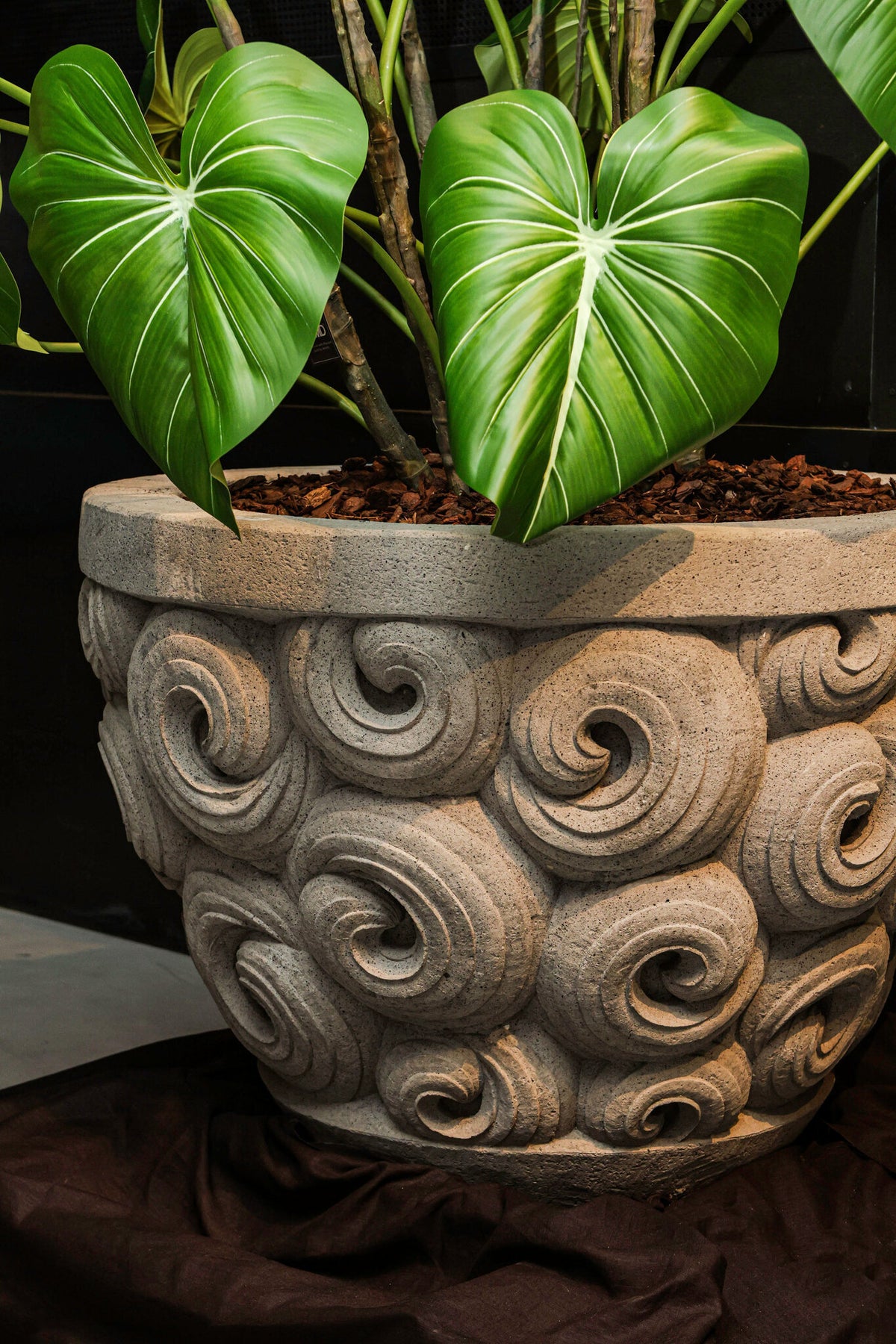 Jersiah grey carved cement planter