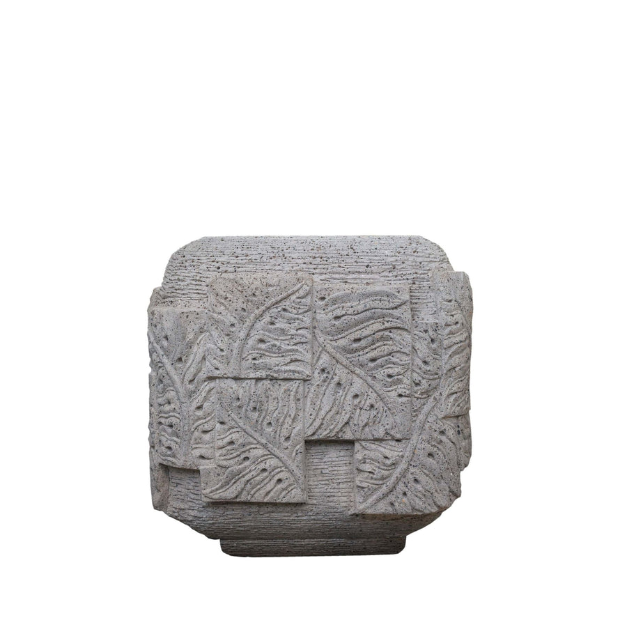 Blayd grey palm leaf carved square planter