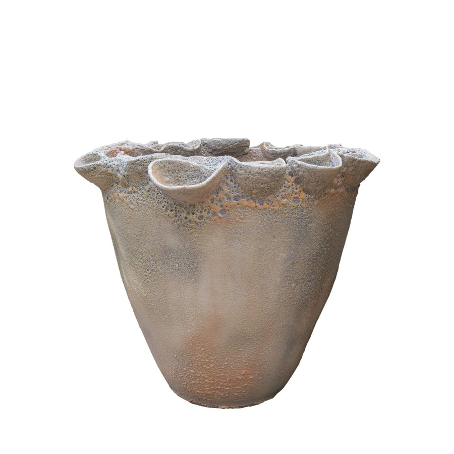 Shanesia beige terracotta planter with flower carving