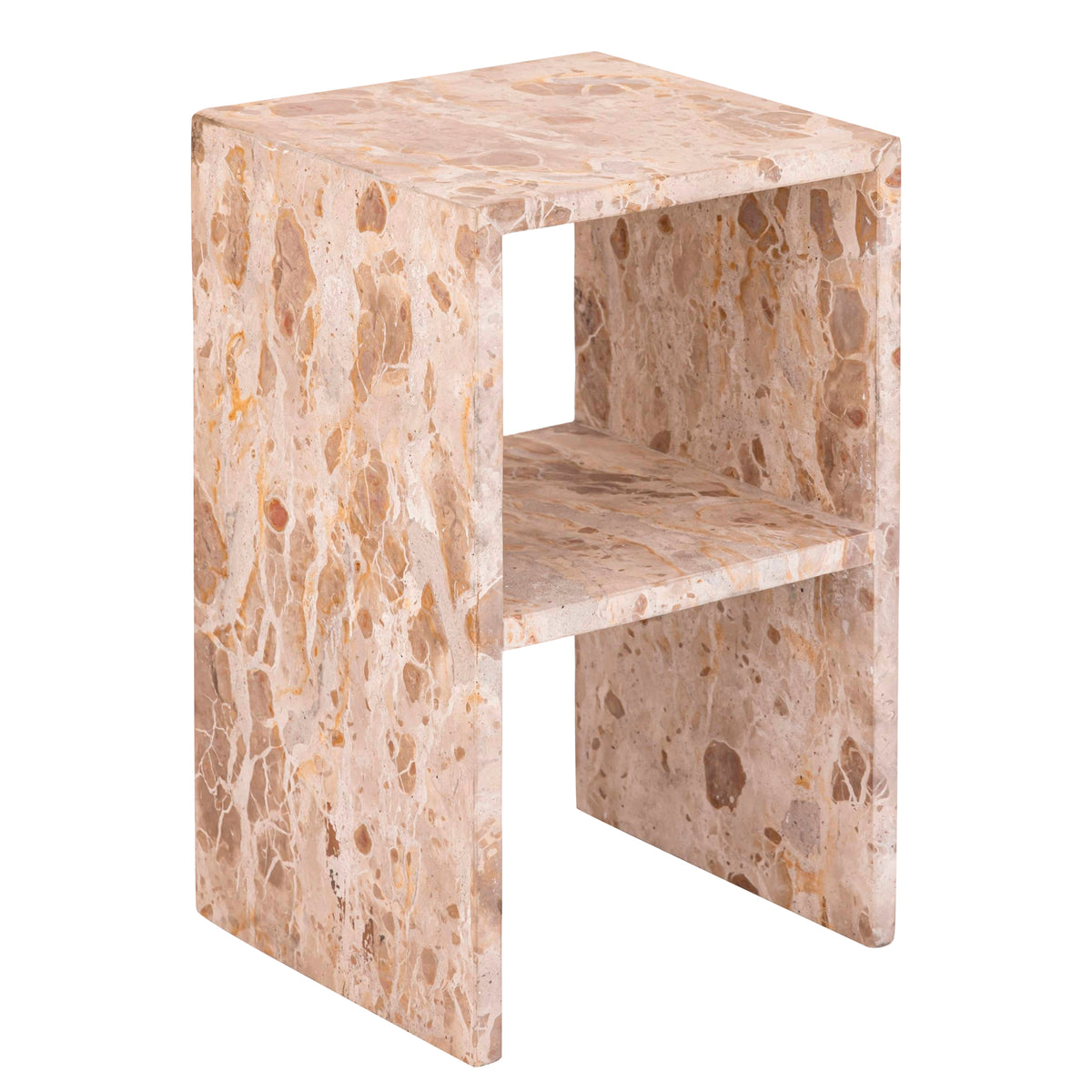 Elster beige marble side table with built-in shelf