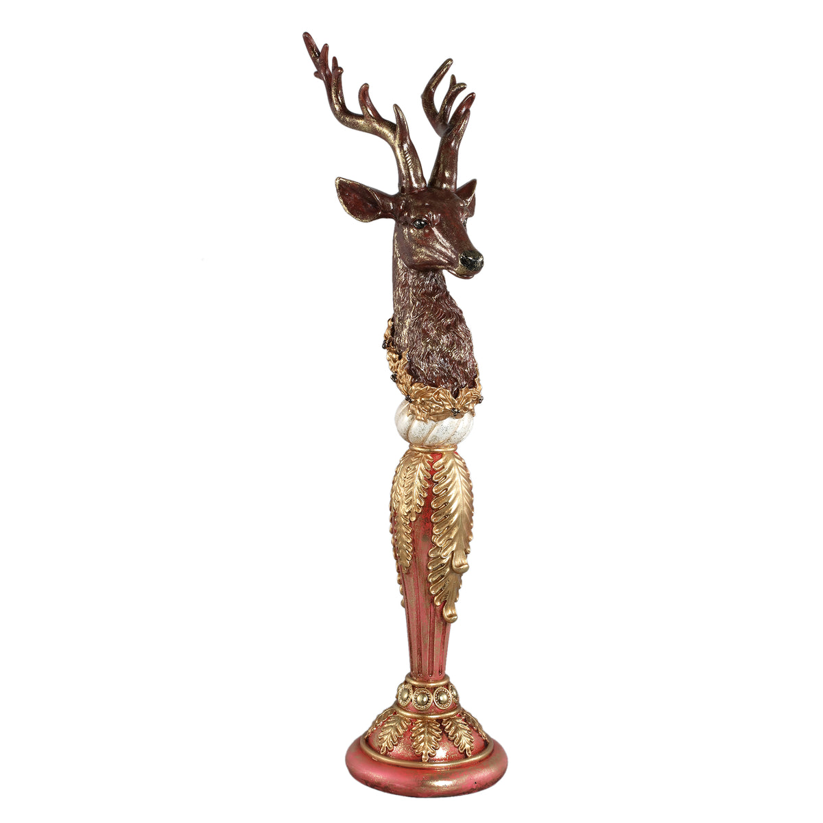 Blitzen pink resin reindeer statue on stand, small