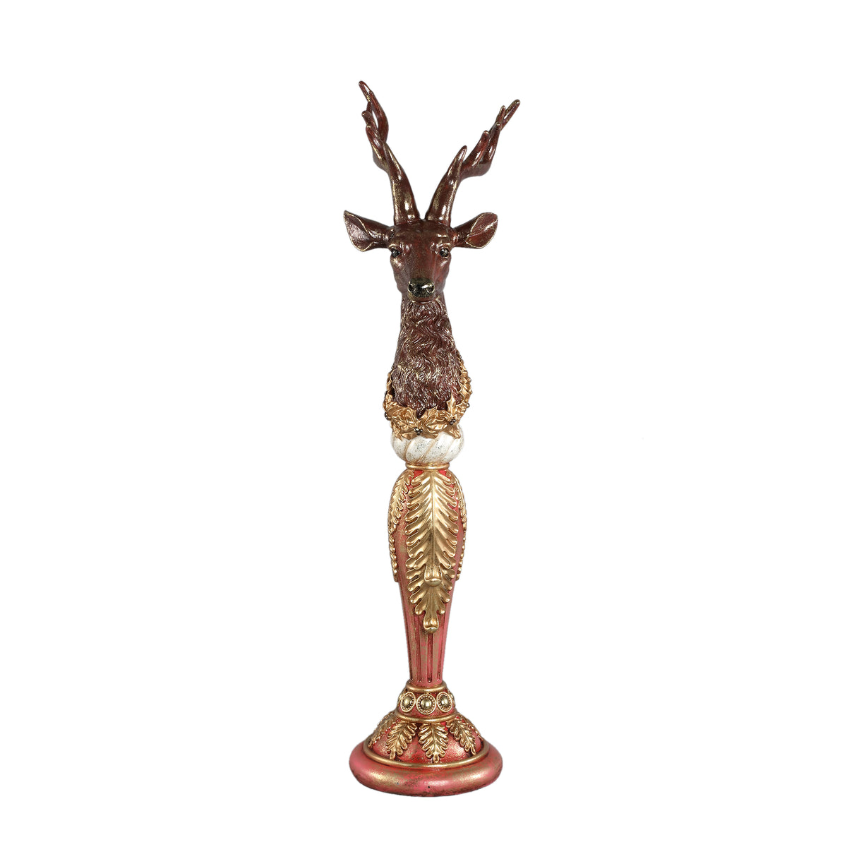 Blitzen pink resin reindeer statue on stand, small