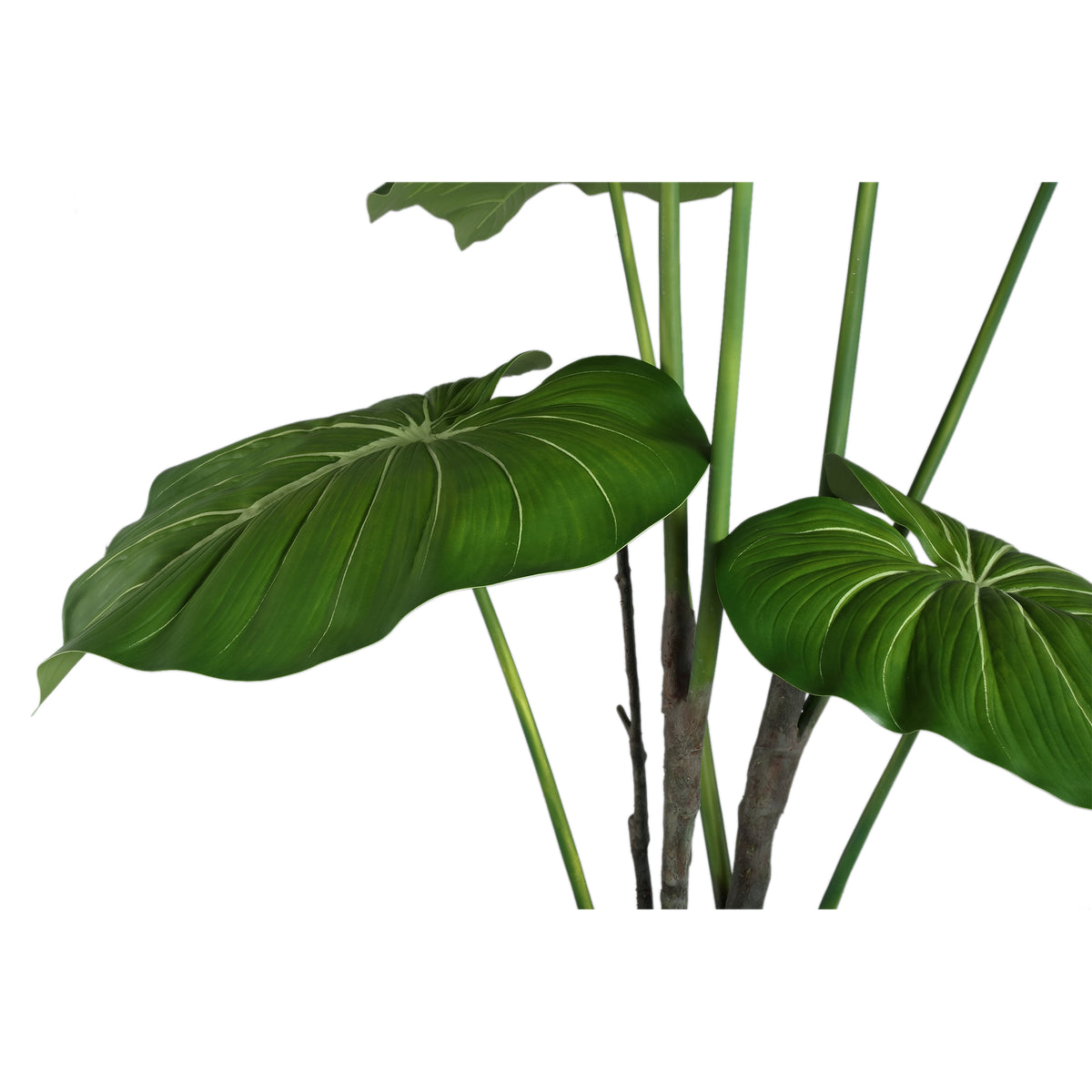 Leaves faux green plant in a black pot