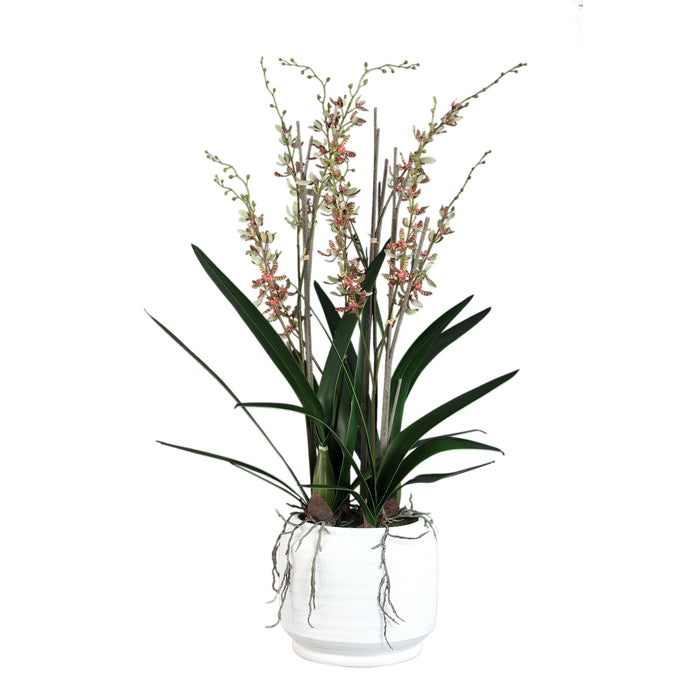 Orchid faux orchid in a ceramic pot, green