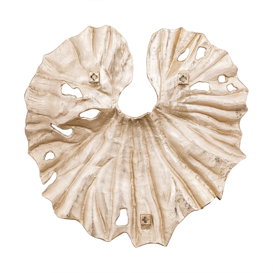 Merial champagne cast aluminium lotus leaf wall panel, large