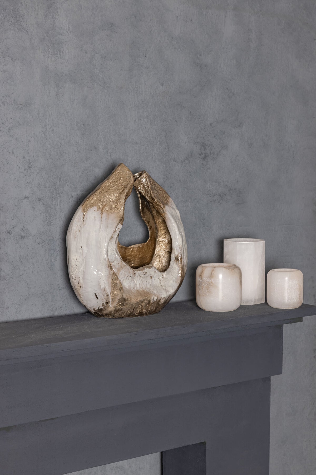 Abby champagne cast aluminium open wave sculpture, large