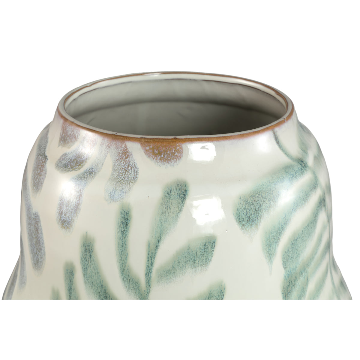 Vandy white hand-painted ceramic planter with leaf motif, large