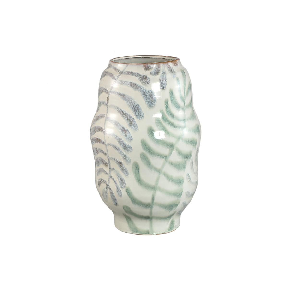 Vandy white hand-painted ceramic planter with leaf motif, large