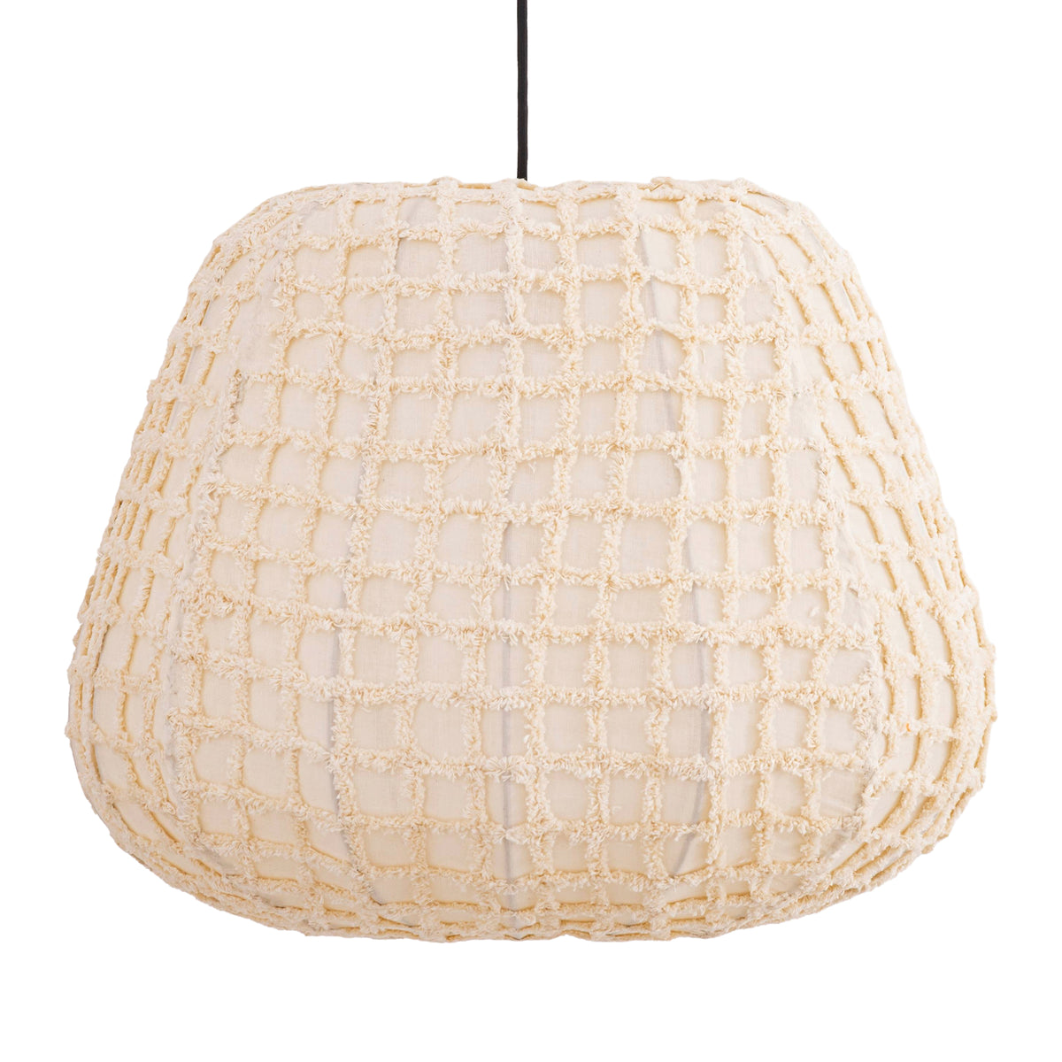 Tayma cream cotton squared-pattern pendant light, large