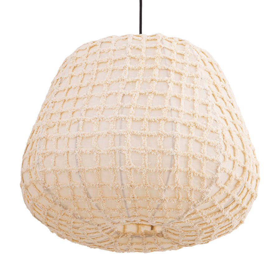Tayma cream cotton squared-pattern pendant light, large
