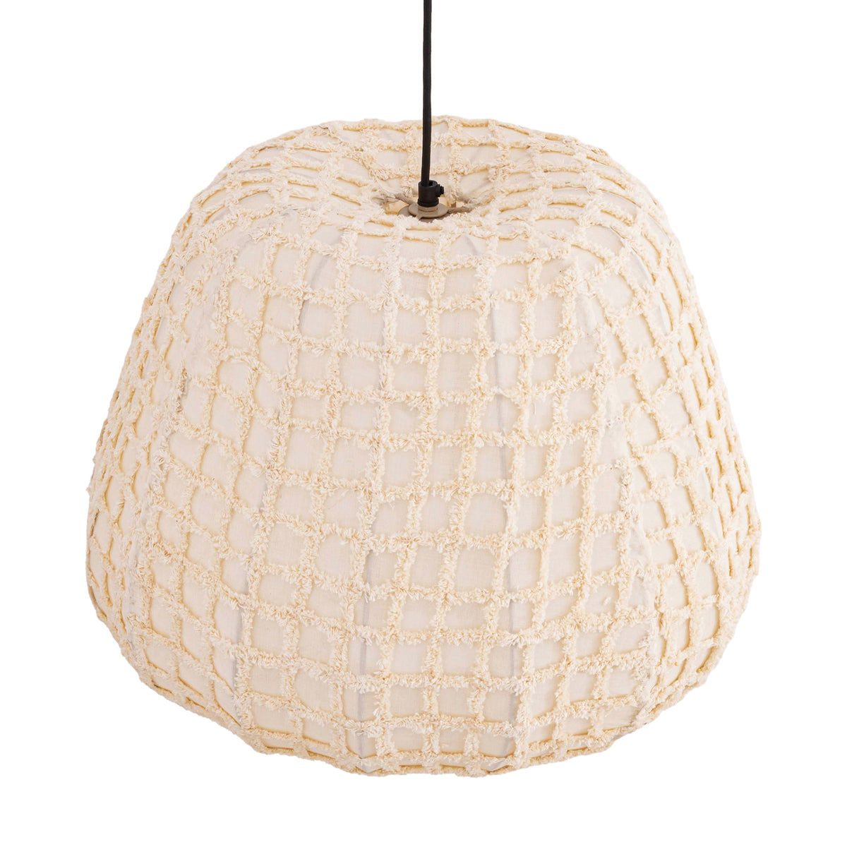 Tayma cream cotton squared-pattern pendant light, large