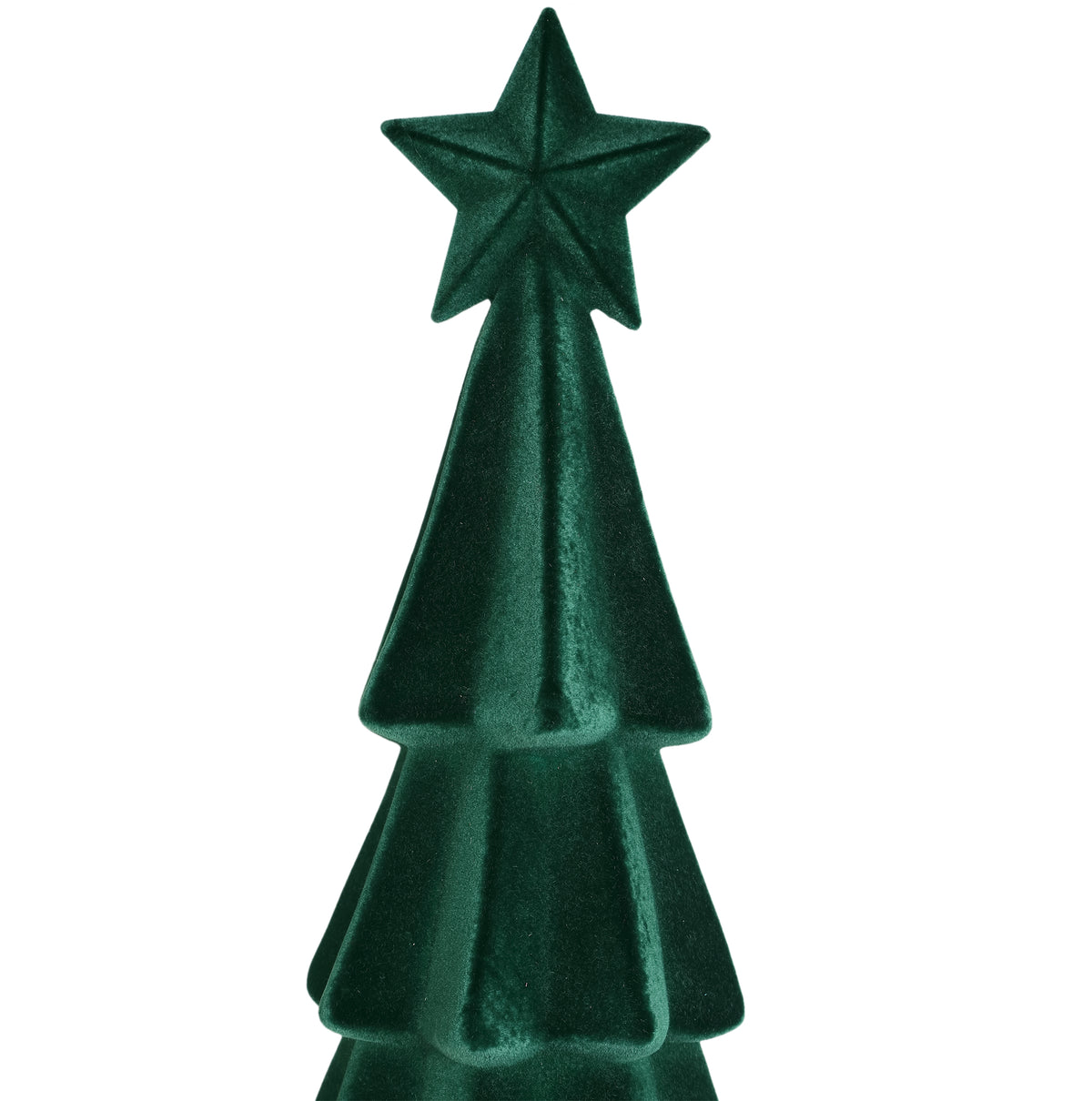 Yule dark green flocked layered tree statue, large