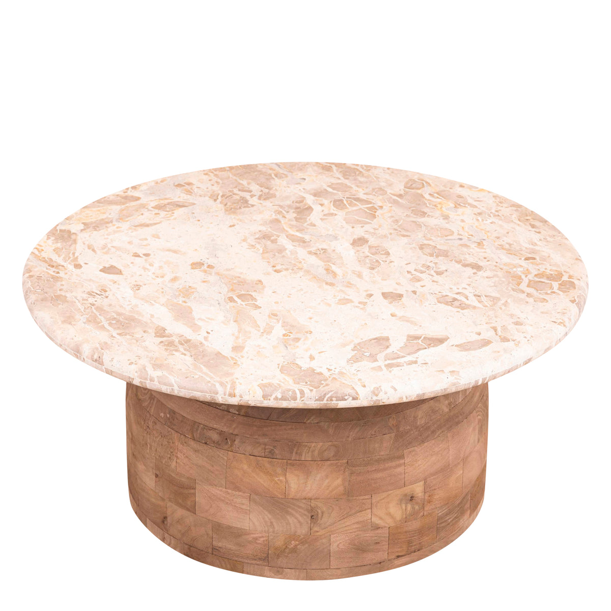 Claude light brown mango wood coffee table with marble top