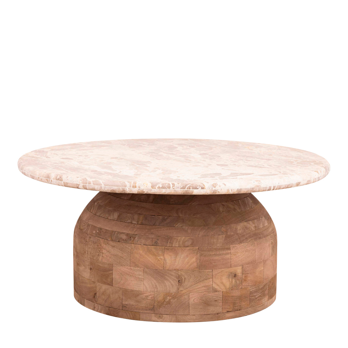 Claude light brown mango wood coffee table with marble top