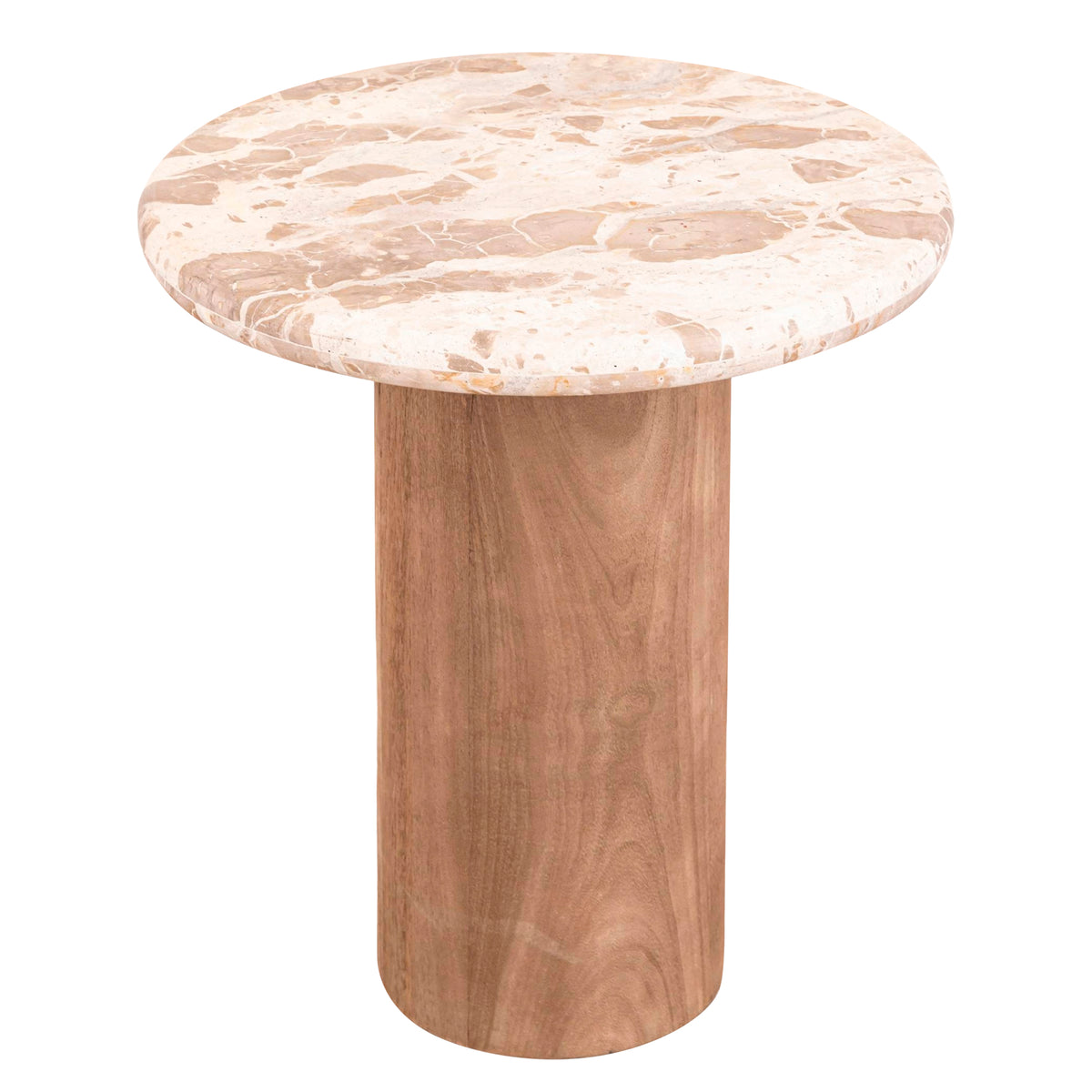 Claude light brown mango wood side table with marble top, small