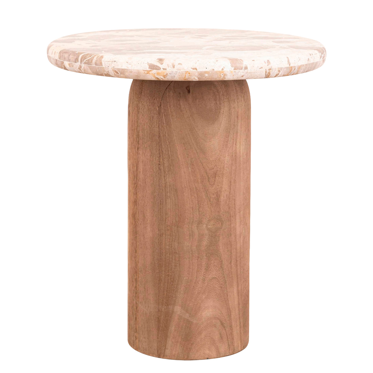 Claude light brown mango wood side table with marble top, small