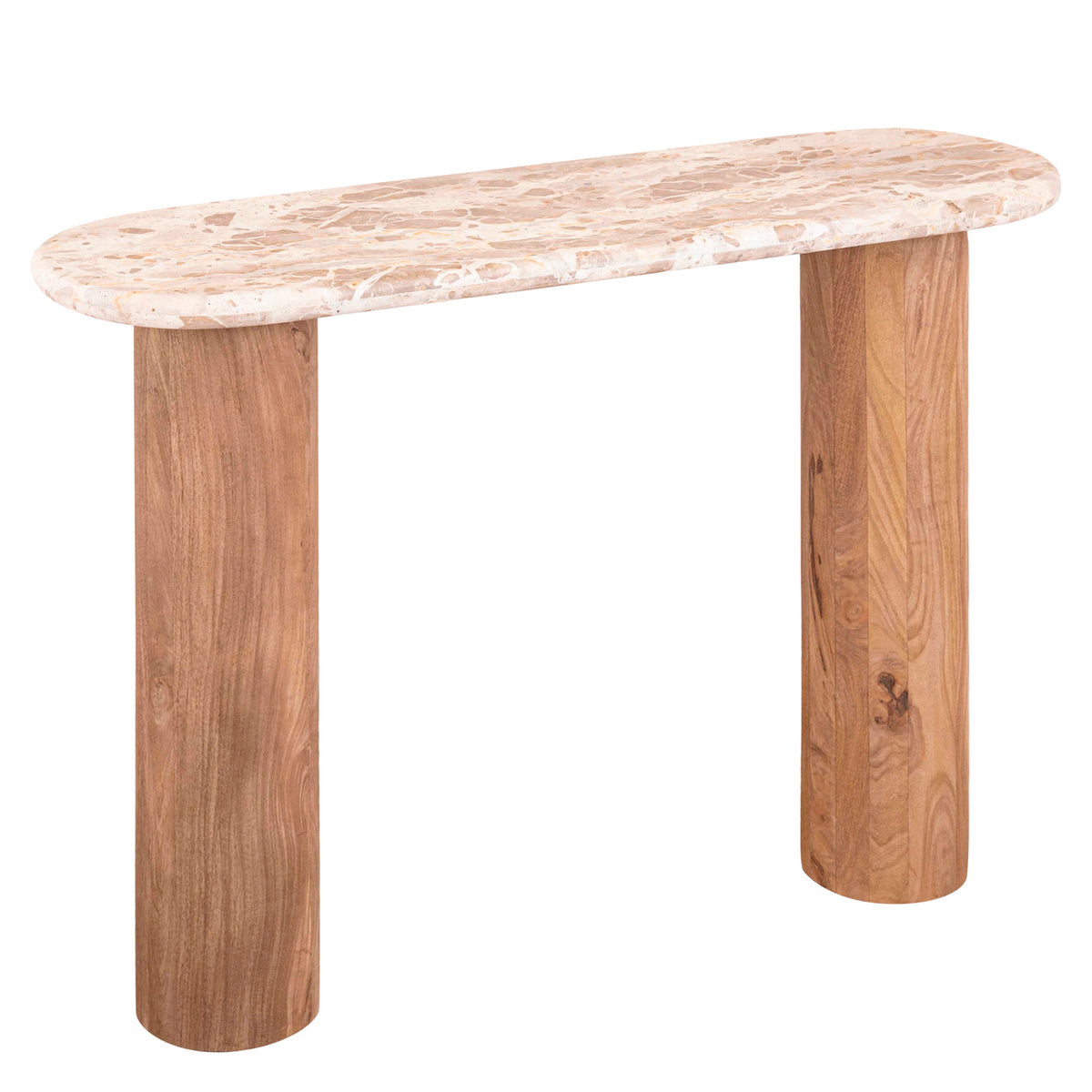 Claude light brown mango wood side table with marble top, large