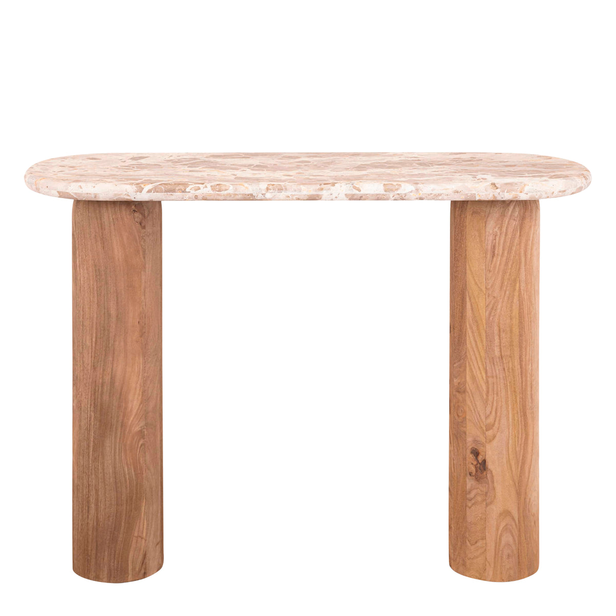 Claude light brown mango wood side table with marble top, large