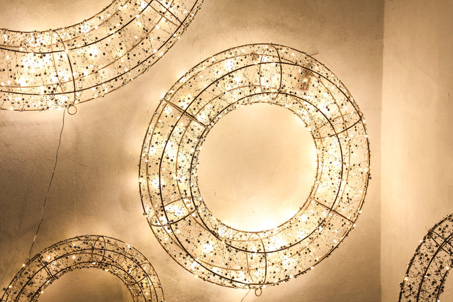 Misk gold LED hanging wreath with beads, extra extra large