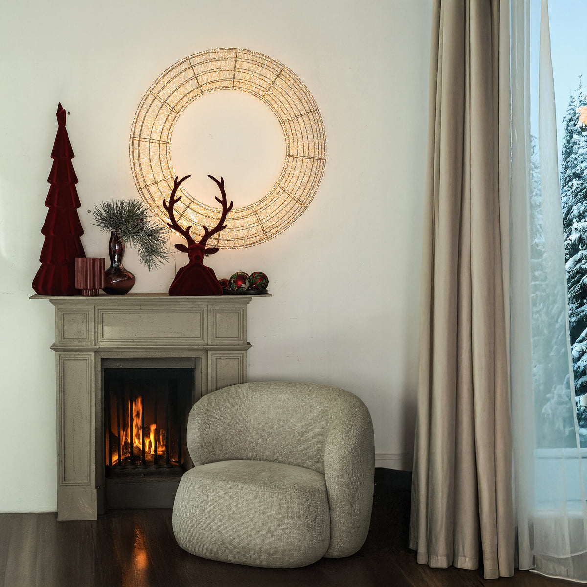 Lexis champagne LED hanging wreath, XXL, 15000 lights