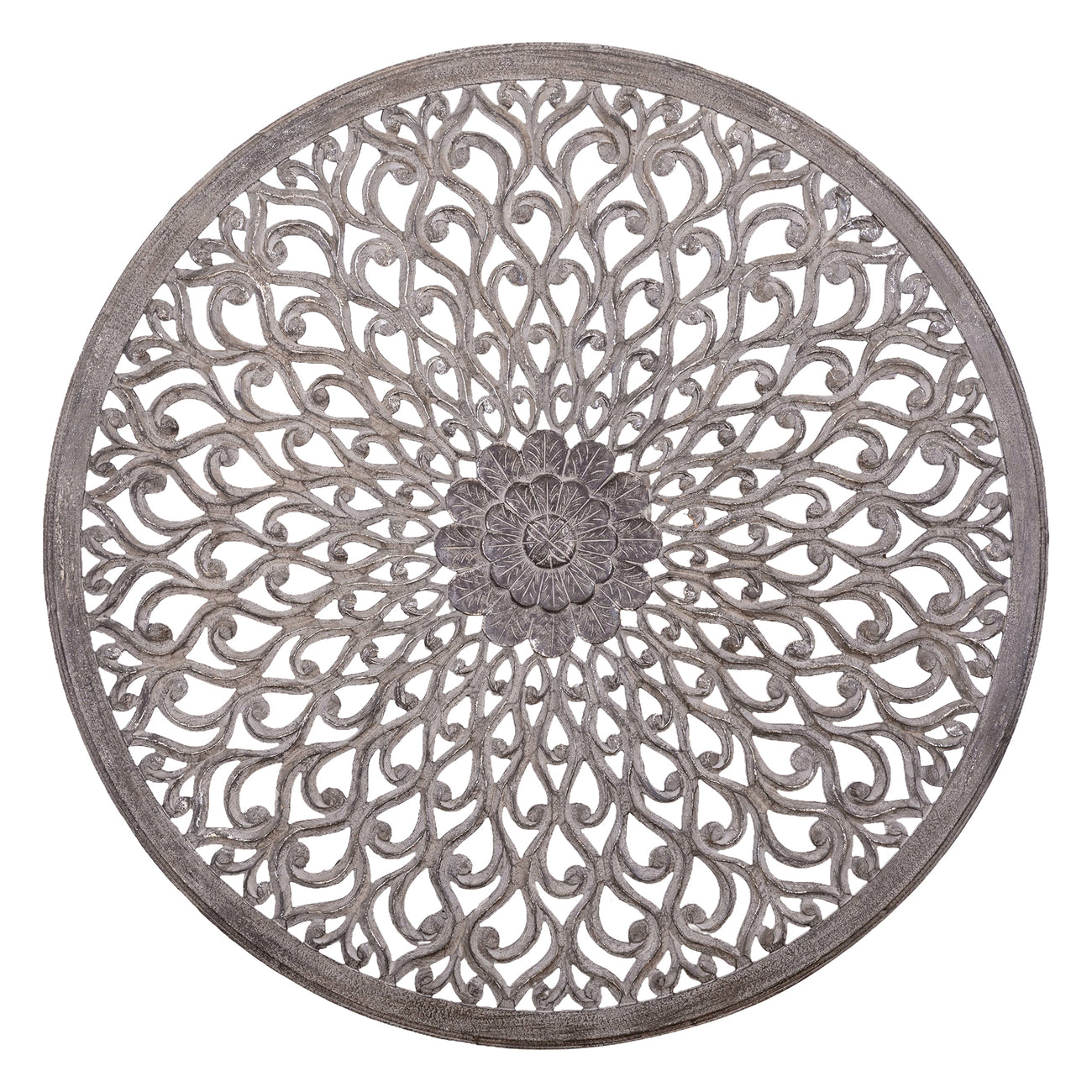 Vane Carved Round Wall Panel - Dark Grey