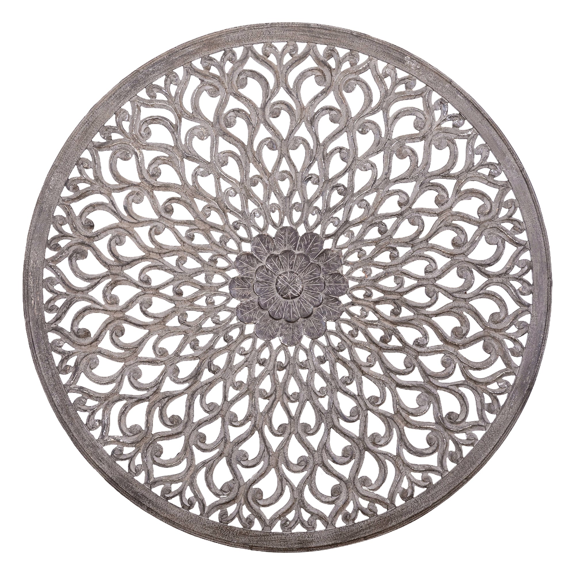 Vane Carved Round Wall Panel - Dark Grey