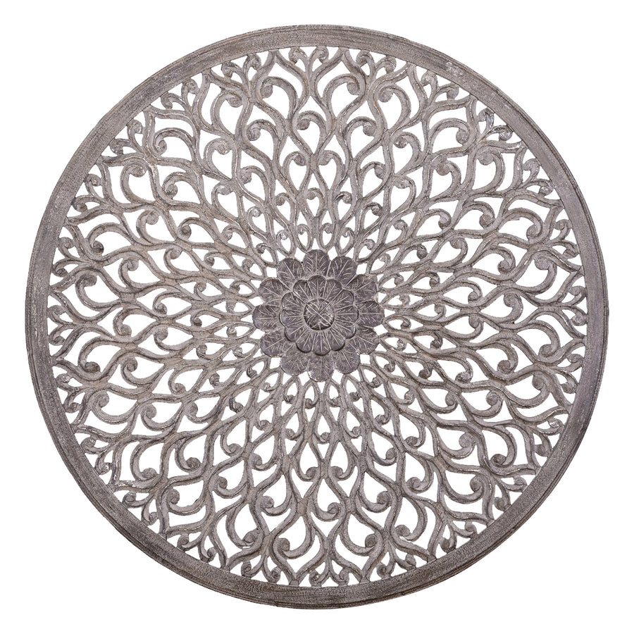 Vane Carved Round Wall Panel - Dark Grey