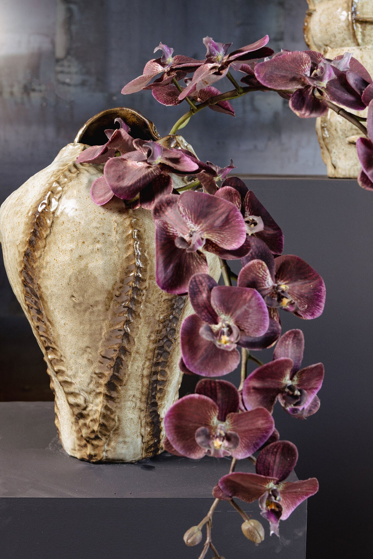 Tarig light brown ceramic vase, irregular, dented surface
