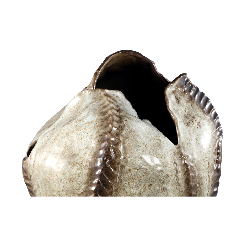 Tarig light brown ceramic vase, irregular, dented surface