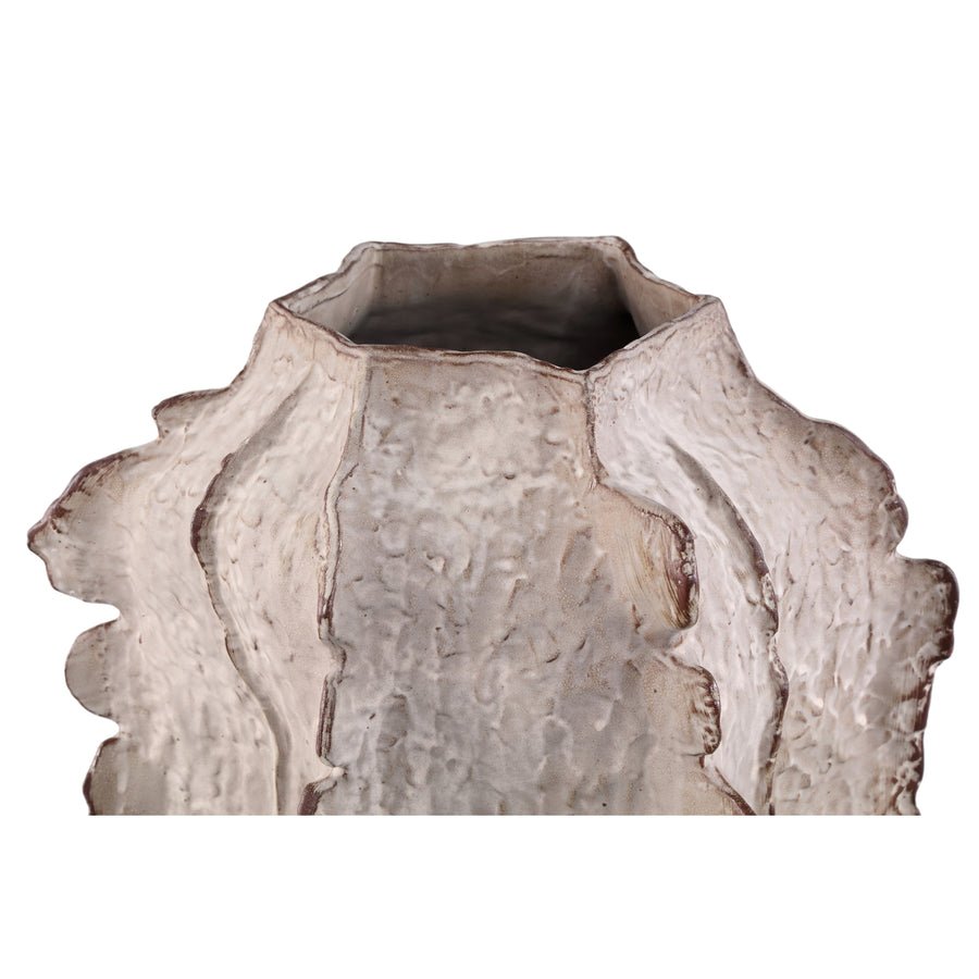 Talan beige ceramic vase, angular, ribbed surface