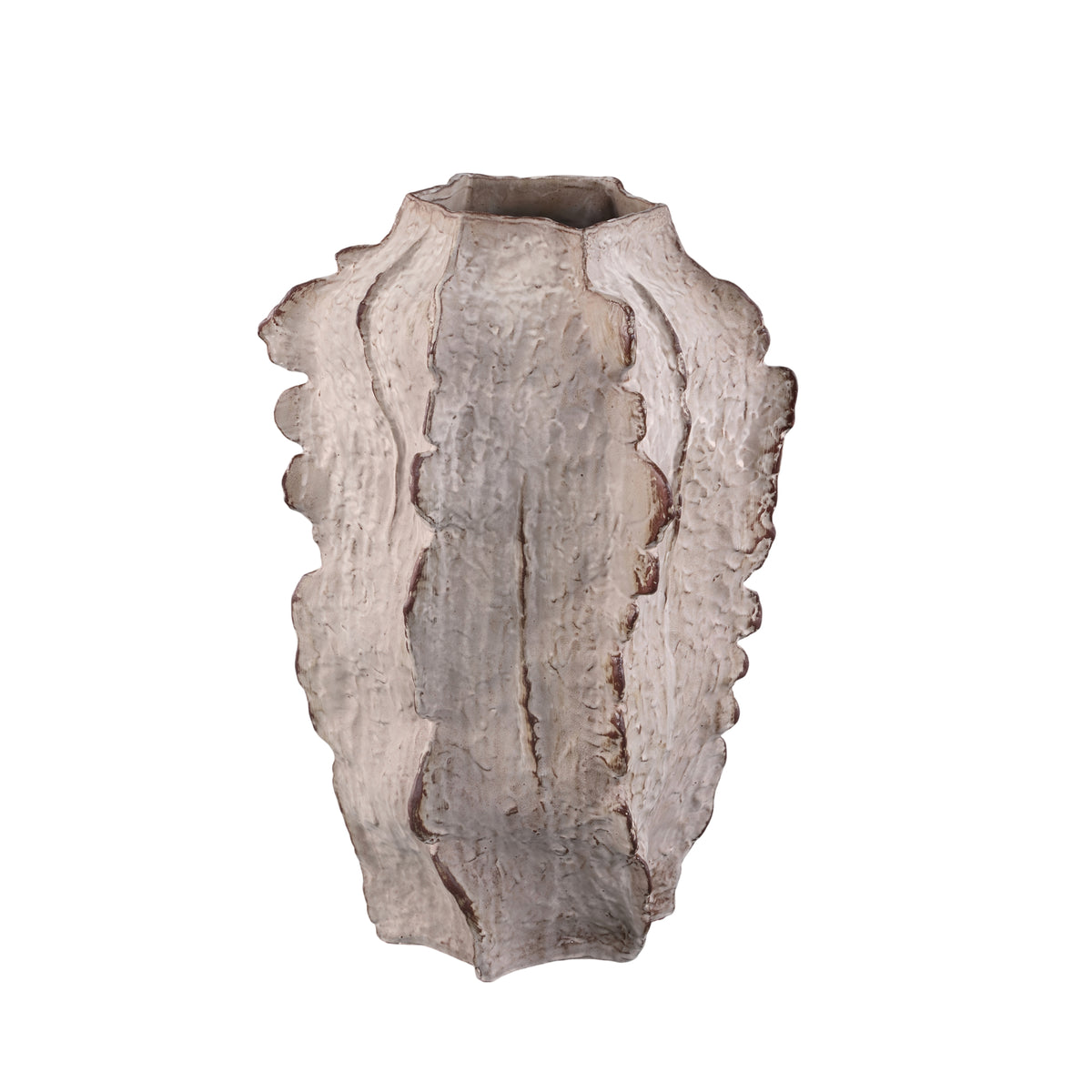 Talan beige ceramic vase, angular, ribbed surface