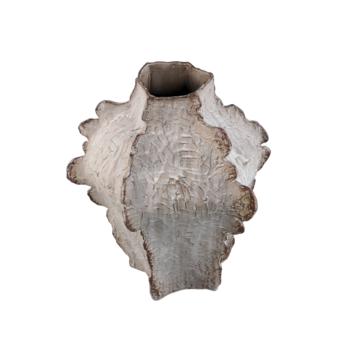 Talan beige ceramic vase, angular, ribbed surface