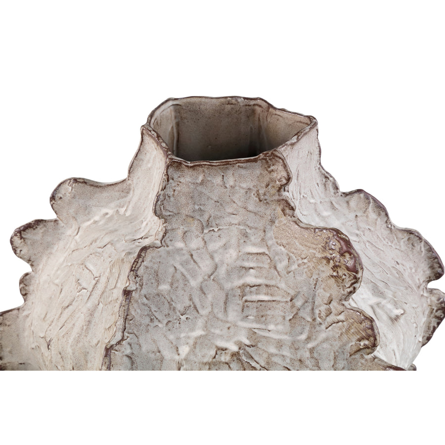 Talan beige ceramic vase, angular, ribbed surface