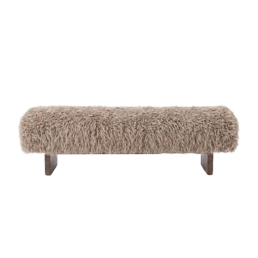 Hair brown upholstered bench with wooden legs